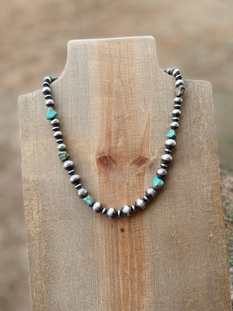 8mm Turquoise + Pearl Necklace