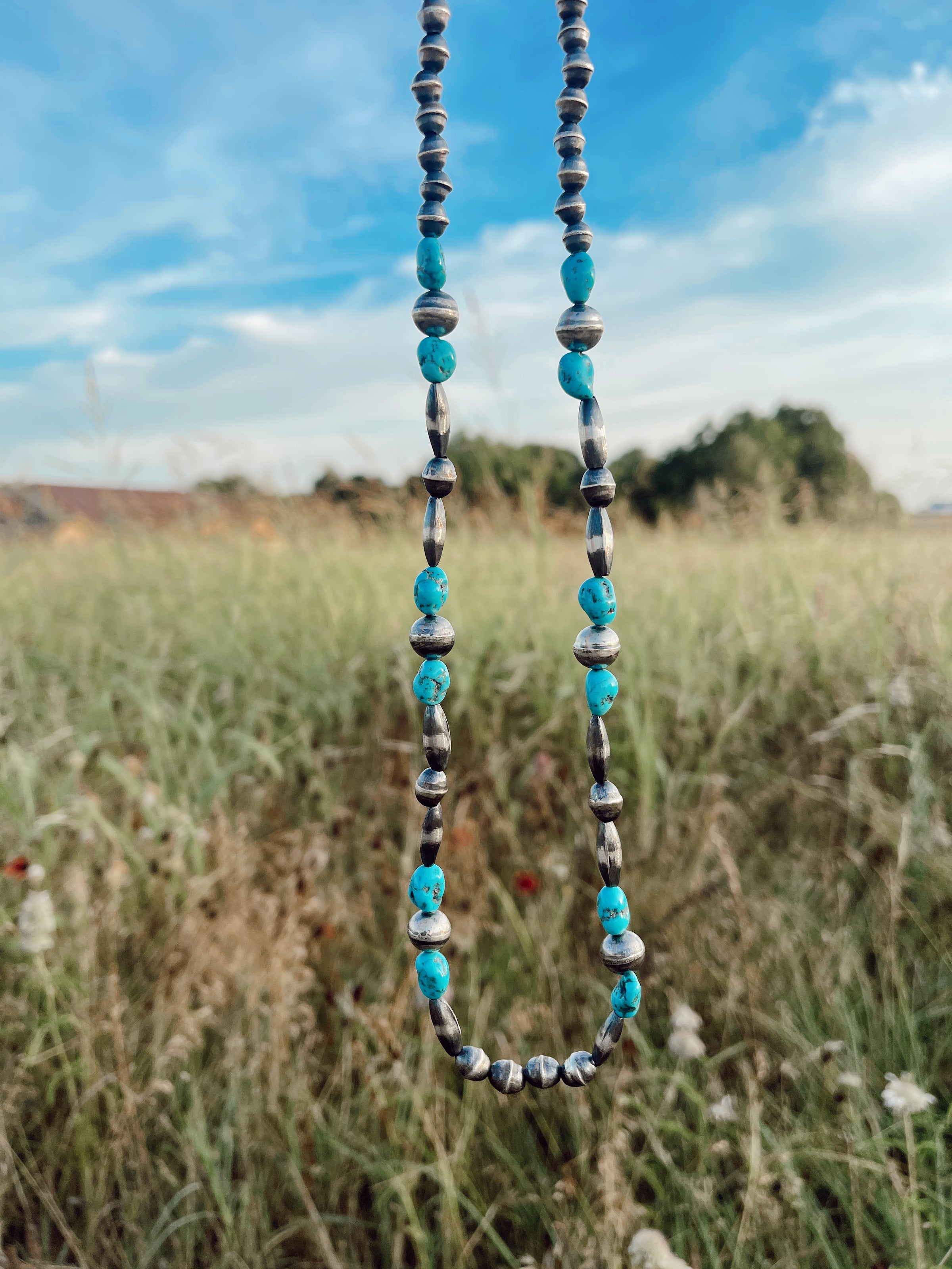 24” Turquoise + Sterling Pearls